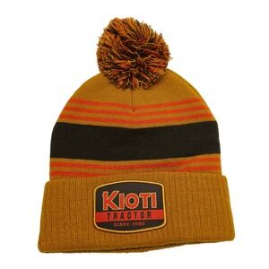 Kioti Beanie Hat Unisex One Size Mustard Yellow Pom Pom Striped KI22A-H192